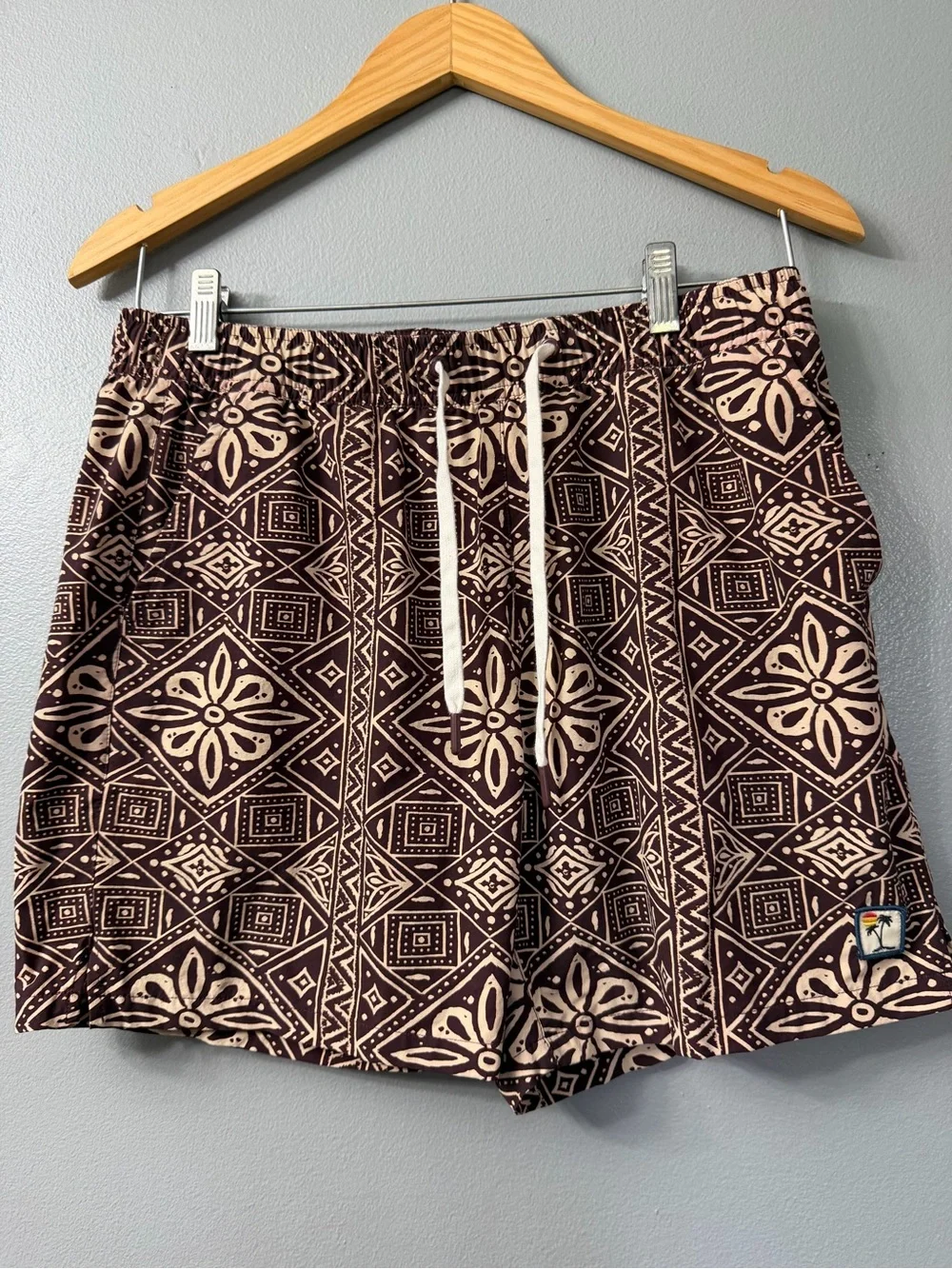 Marine Layer Men's Brown Printed Swim Trunks with Drawstring medium